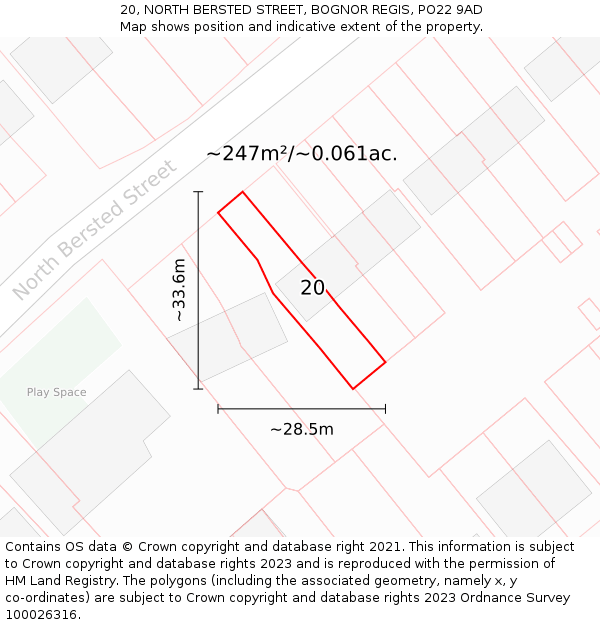 20, NORTH BERSTED STREET, BOGNOR REGIS, PO22 9AD: Plot and title map