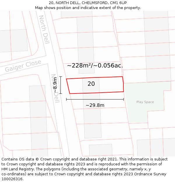 20, NORTH DELL, CHELMSFORD, CM1 6UP: Plot and title map