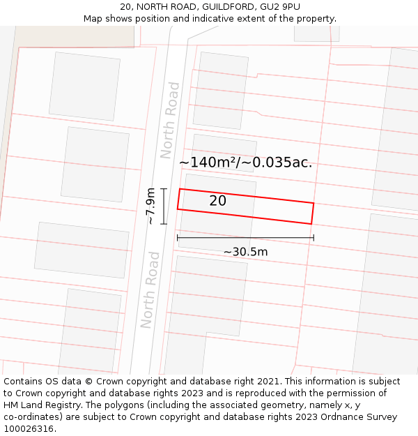 20, NORTH ROAD, GUILDFORD, GU2 9PU: Plot and title map