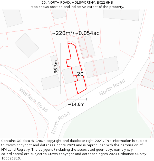 20, NORTH ROAD, HOLSWORTHY, EX22 6HB: Plot and title map