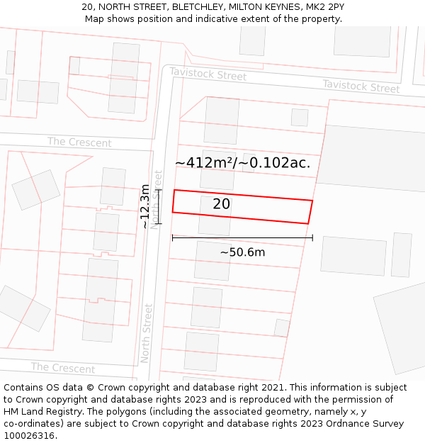 20, NORTH STREET, BLETCHLEY, MILTON KEYNES, MK2 2PY: Plot and title map