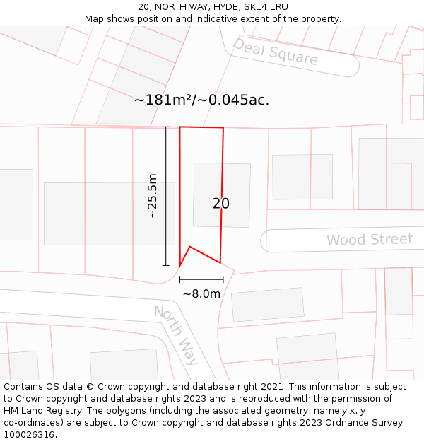 20, NORTH WAY, HYDE, SK14 1RU: Plot and title map