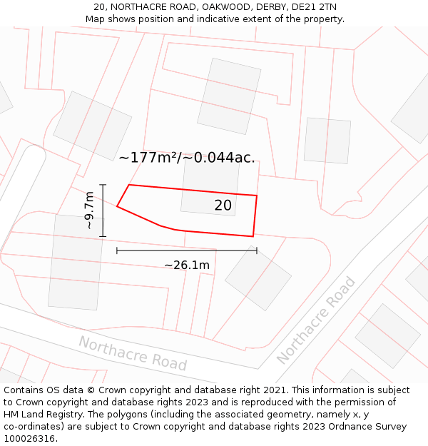 20, NORTHACRE ROAD, OAKWOOD, DERBY, DE21 2TN: Plot and title map