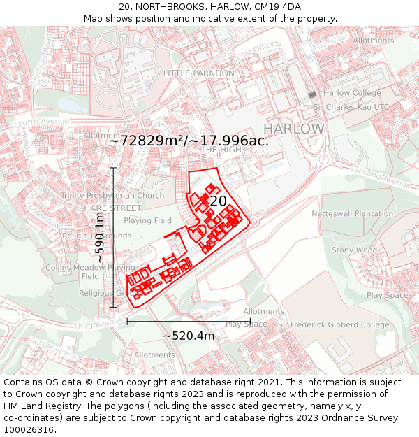 20, NORTHBROOKS, HARLOW, CM19 4DA: Plot and title map
