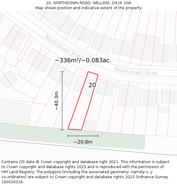 20, NORTHDOWN ROAD, WELLING, DA16 1NA: Plot and title map