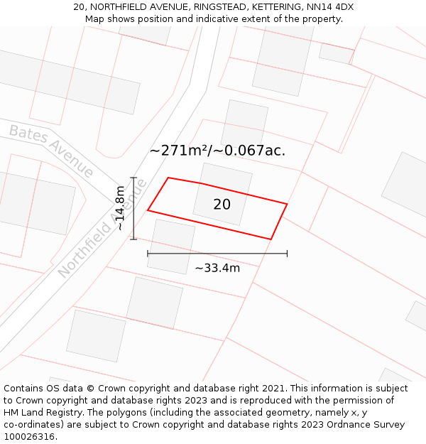 20, NORTHFIELD AVENUE, RINGSTEAD, KETTERING, NN14 4DX: Plot and title map