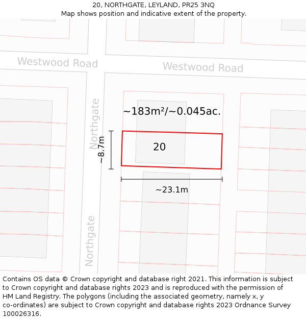 20, NORTHGATE, LEYLAND, PR25 3NQ: Plot and title map