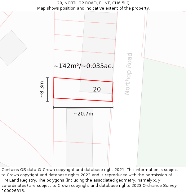 20, NORTHOP ROAD, FLINT, CH6 5LQ: Plot and title map