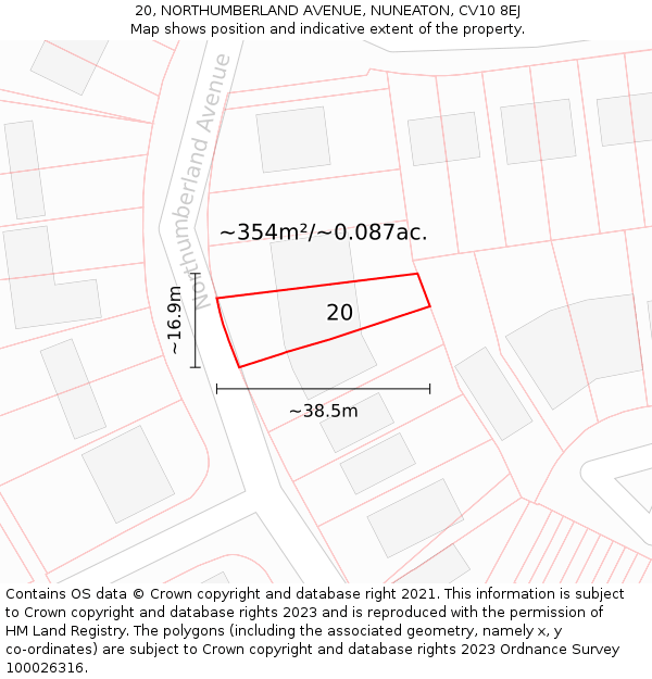20, NORTHUMBERLAND AVENUE, NUNEATON, CV10 8EJ: Plot and title map