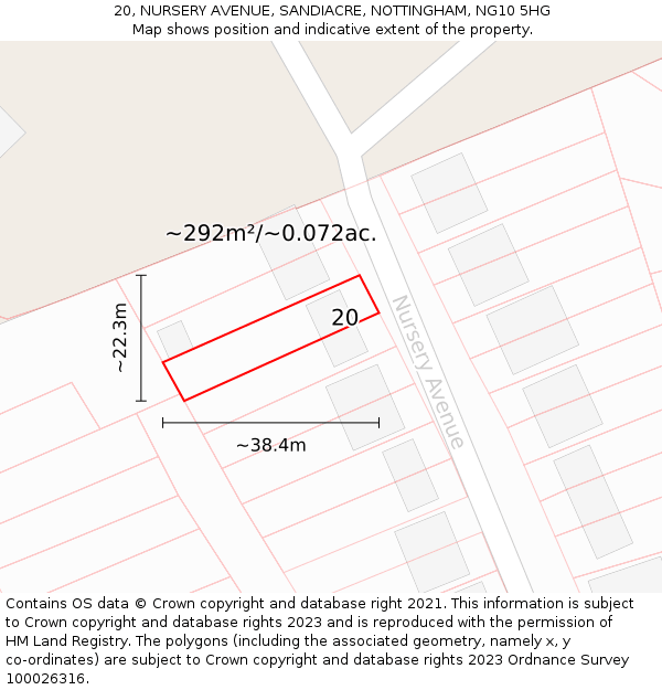 20, NURSERY AVENUE, SANDIACRE, NOTTINGHAM, NG10 5HG: Plot and title map