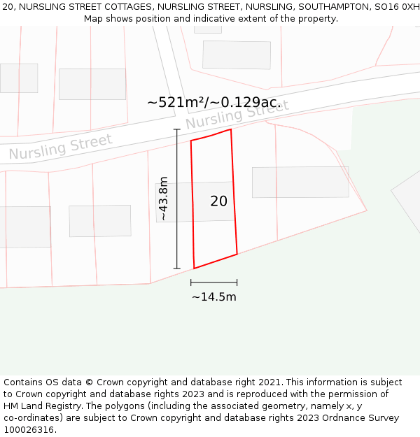 20, NURSLING STREET COTTAGES, NURSLING STREET, NURSLING, SOUTHAMPTON, SO16 0XH: Plot and title map