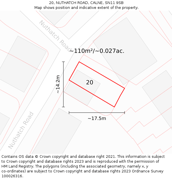 20, NUTHATCH ROAD, CALNE, SN11 9SB: Plot and title map