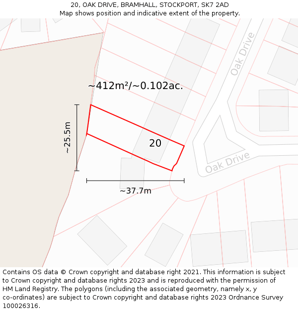 20, OAK DRIVE, BRAMHALL, STOCKPORT, SK7 2AD: Plot and title map
