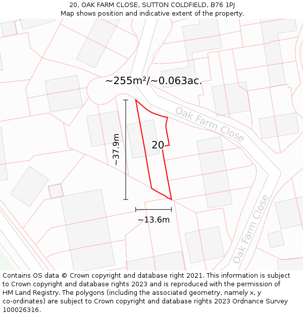 20, OAK FARM CLOSE, SUTTON COLDFIELD, B76 1PJ: Plot and title map