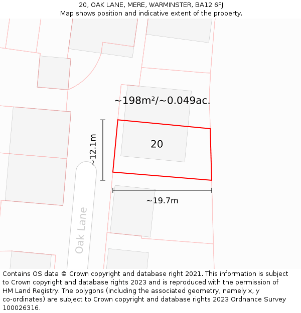 20, OAK LANE, MERE, WARMINSTER, BA12 6FJ: Plot and title map