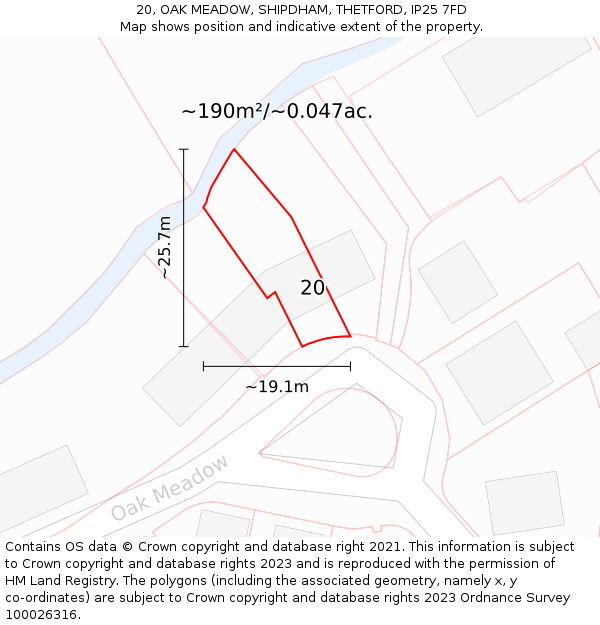 20, OAK MEADOW, SHIPDHAM, THETFORD, IP25 7FD: Plot and title map