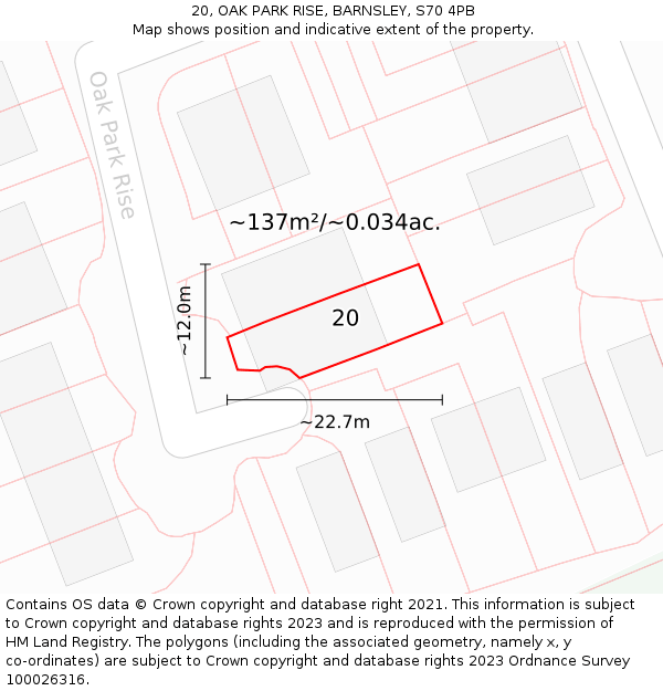 20, OAK PARK RISE, BARNSLEY, S70 4PB: Plot and title map