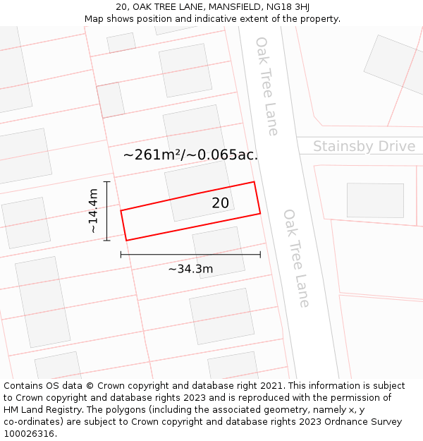20, OAK TREE LANE, MANSFIELD, NG18 3HJ: Plot and title map