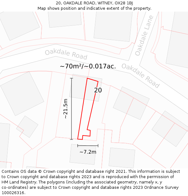 20, OAKDALE ROAD, WITNEY, OX28 1BJ: Plot and title map