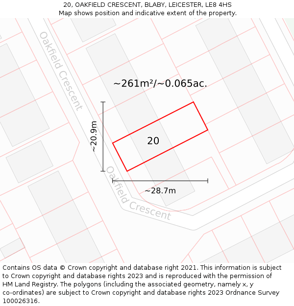 20, OAKFIELD CRESCENT, BLABY, LEICESTER, LE8 4HS: Plot and title map