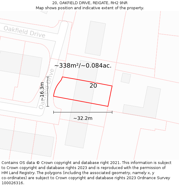 20, OAKFIELD DRIVE, REIGATE, RH2 9NR: Plot and title map