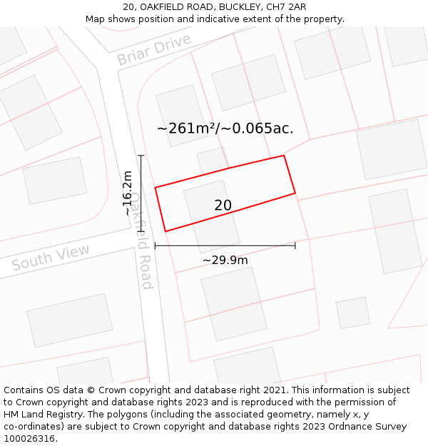 20, OAKFIELD ROAD, BUCKLEY, CH7 2AR: Plot and title map