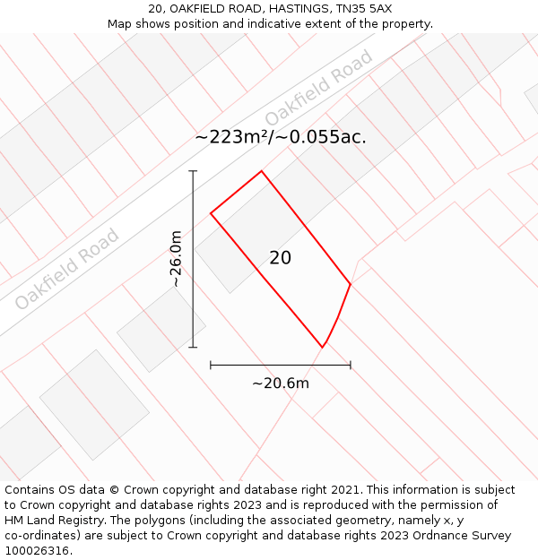 20, OAKFIELD ROAD, HASTINGS, TN35 5AX: Plot and title map