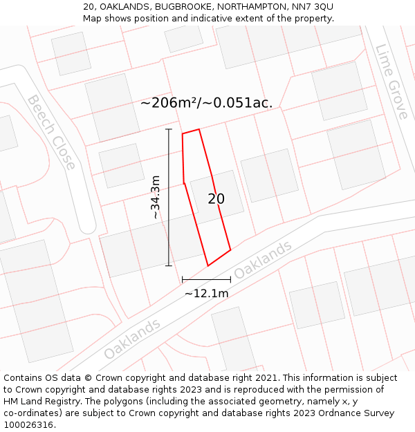 20, OAKLANDS, BUGBROOKE, NORTHAMPTON, NN7 3QU: Plot and title map