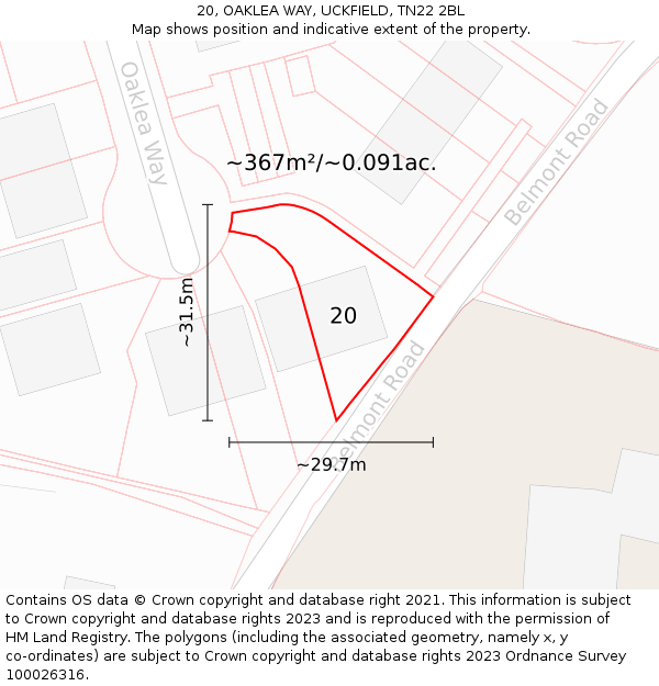 20, OAKLEA WAY, UCKFIELD, TN22 2BL: Plot and title map