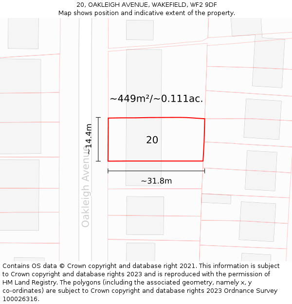 20, OAKLEIGH AVENUE, WAKEFIELD, WF2 9DF: Plot and title map