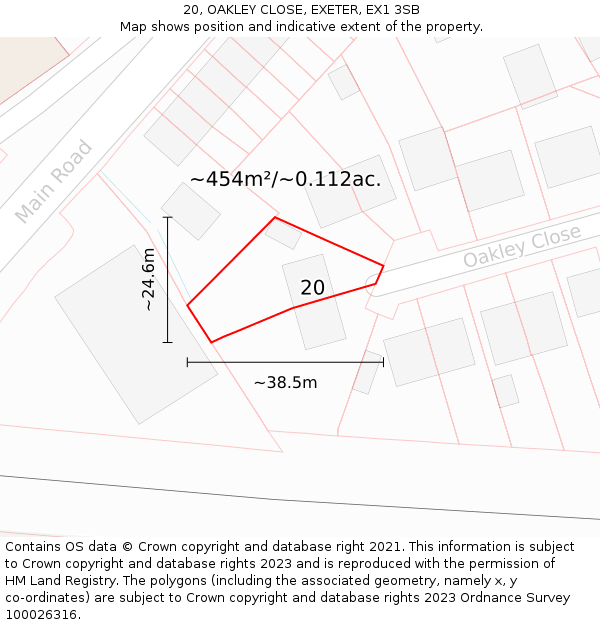 20, OAKLEY CLOSE, EXETER, EX1 3SB: Plot and title map
