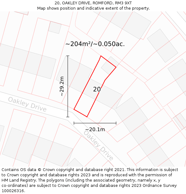 20, OAKLEY DRIVE, ROMFORD, RM3 9XT: Plot and title map