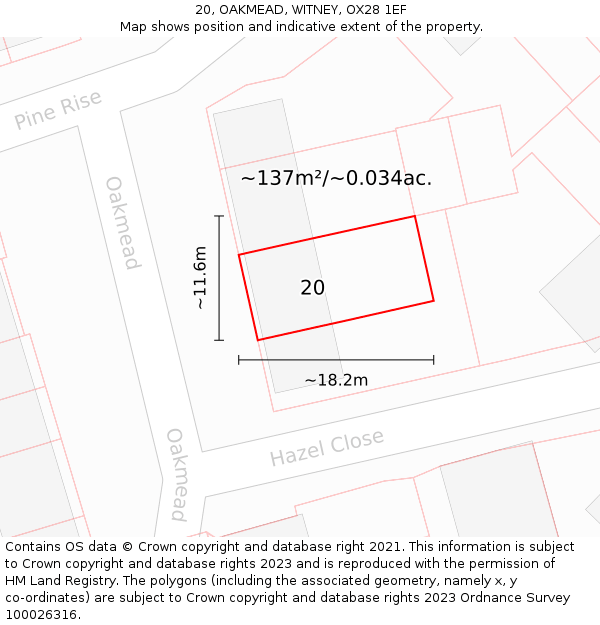 20, OAKMEAD, WITNEY, OX28 1EF: Plot and title map