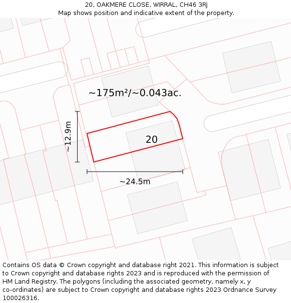 20, OAKMERE CLOSE, WIRRAL, CH46 3RJ: Plot and title map