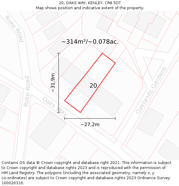 20, OAKS WAY, KENLEY, CR8 5DT: Plot and title map