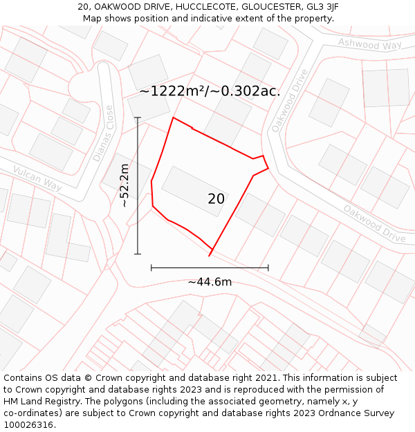20, OAKWOOD DRIVE, HUCCLECOTE, GLOUCESTER, GL3 3JF: Plot and title map