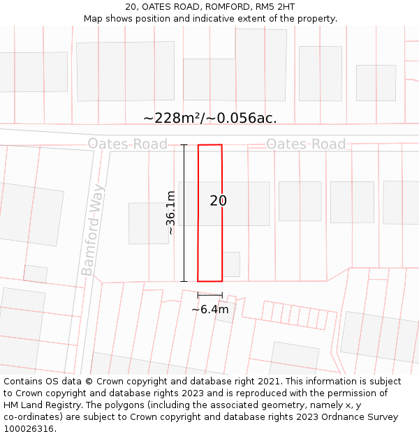 20, OATES ROAD, ROMFORD, RM5 2HT: Plot and title map