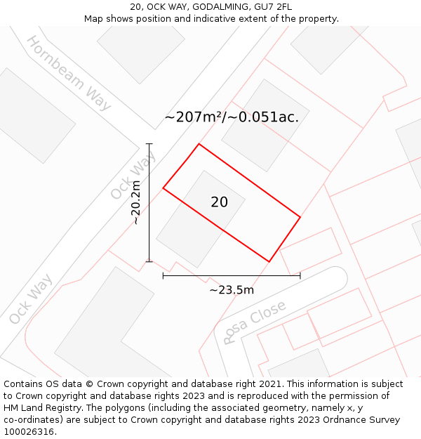 20, OCK WAY, GODALMING, GU7 2FL: Plot and title map