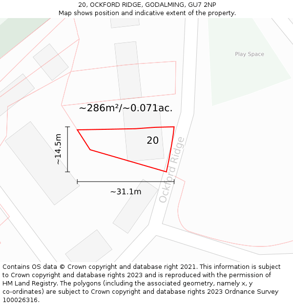 20, OCKFORD RIDGE, GODALMING, GU7 2NP: Plot and title map