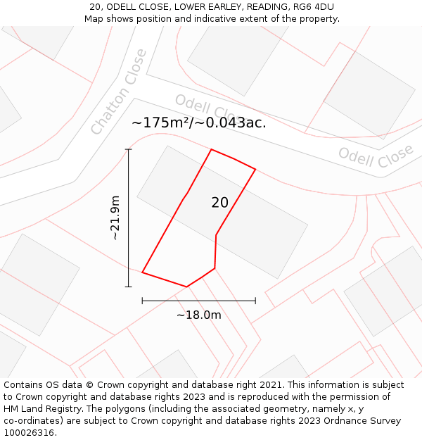 20, ODELL CLOSE, LOWER EARLEY, READING, RG6 4DU: Plot and title map