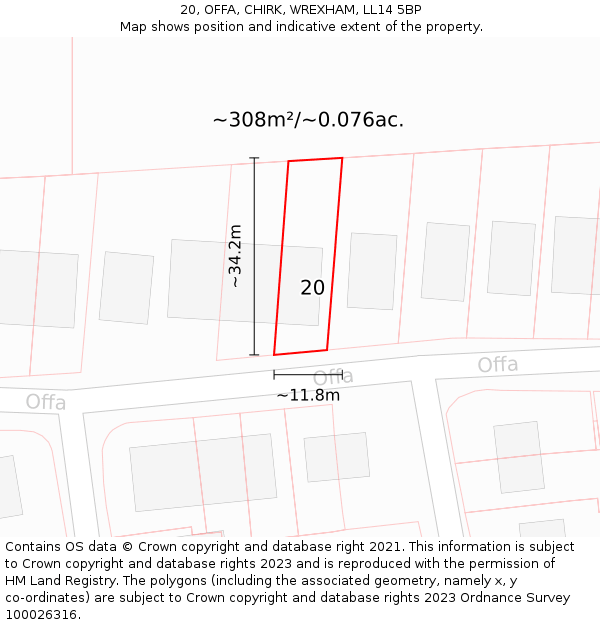 20, OFFA, CHIRK, WREXHAM, LL14 5BP: Plot and title map