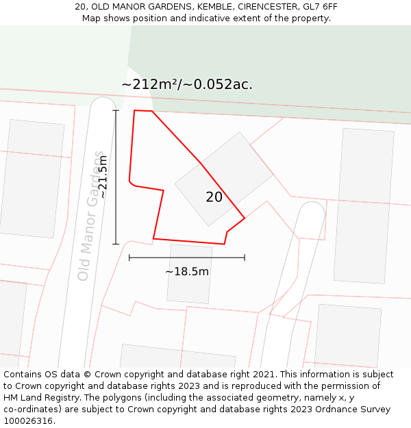 20, OLD MANOR GARDENS, KEMBLE, CIRENCESTER, GL7 6FF: Plot and title map