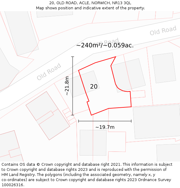 20, OLD ROAD, ACLE, NORWICH, NR13 3QL: Plot and title map