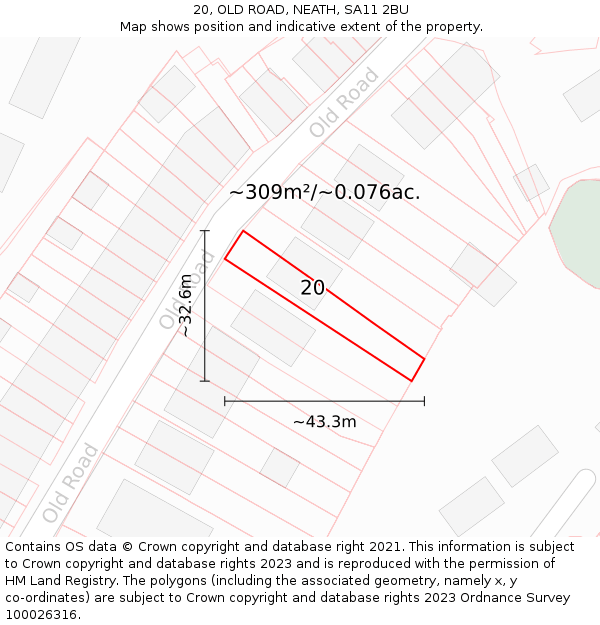 20, OLD ROAD, NEATH, SA11 2BU: Plot and title map