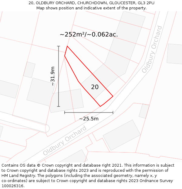 20, OLDBURY ORCHARD, CHURCHDOWN, GLOUCESTER, GL3 2PU: Plot and title map