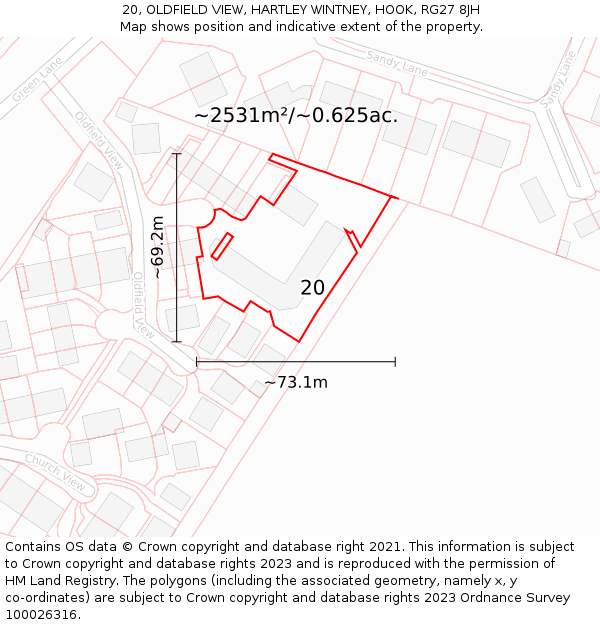 20, OLDFIELD VIEW, HARTLEY WINTNEY, HOOK, RG27 8JH: Plot and title map