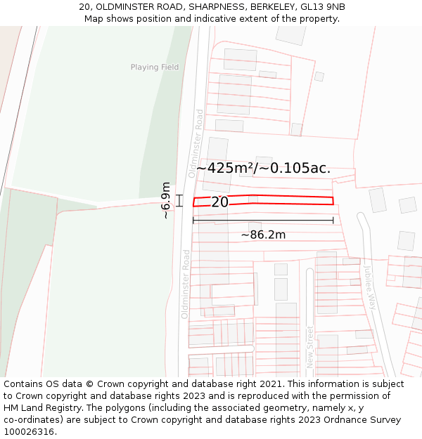 20, OLDMINSTER ROAD, SHARPNESS, BERKELEY, GL13 9NB: Plot and title map