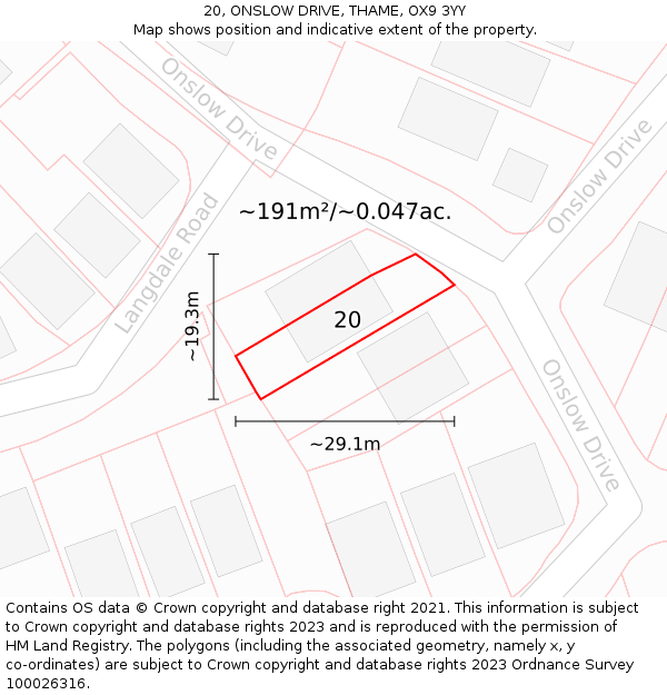 20, ONSLOW DRIVE, THAME, OX9 3YY: Plot and title map