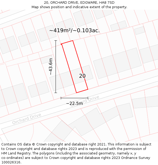 20, ORCHARD DRIVE, EDGWARE, HA8 7SD: Plot and title map