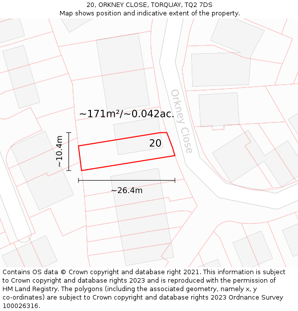 20, ORKNEY CLOSE, TORQUAY, TQ2 7DS: Plot and title map